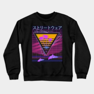 Vaporwave Paradise Palm Trees Space Dolphins Otaku Gift Crewneck Sweatshirt